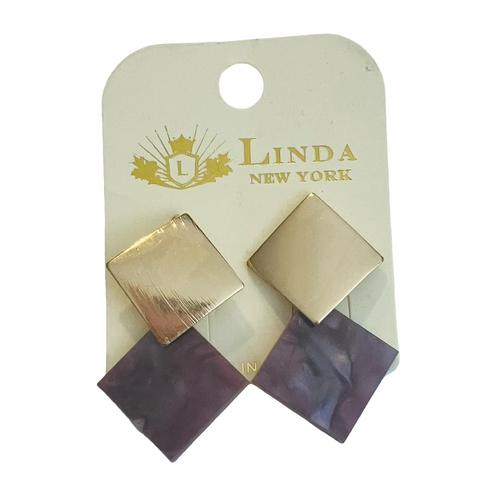 3/$15 Geometric Gold & Purple Statement Earrings – Linda New York